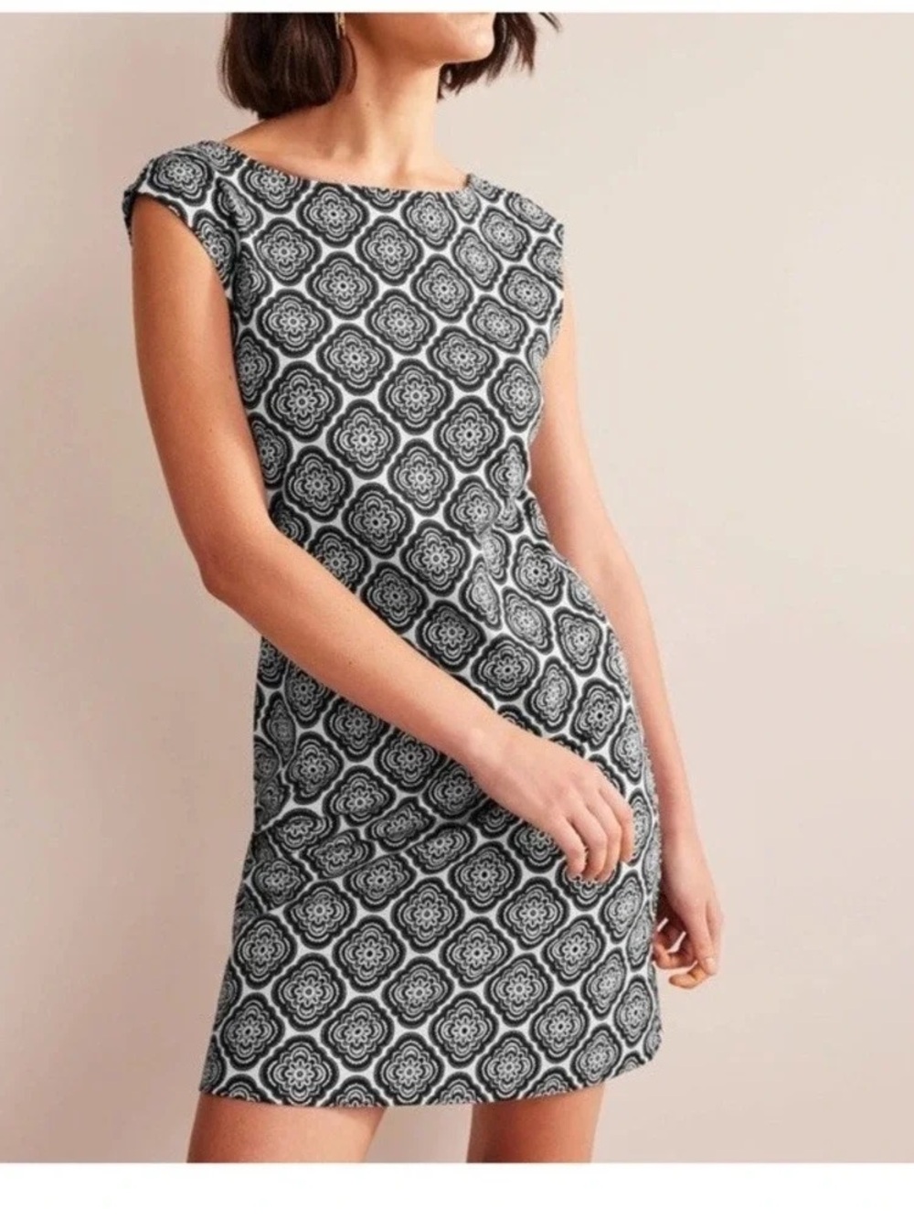 Boden Black & White Floral Geometric Mini Dress